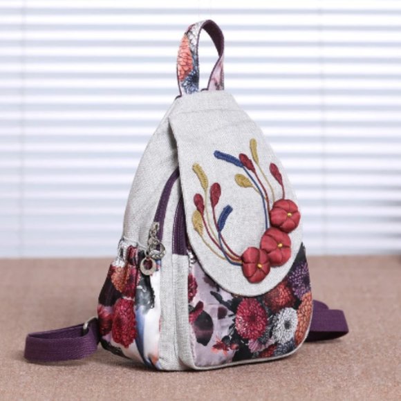 Fashion Floral Pattern Women Multifunction Backpack Chinese Style Knitted Embroi